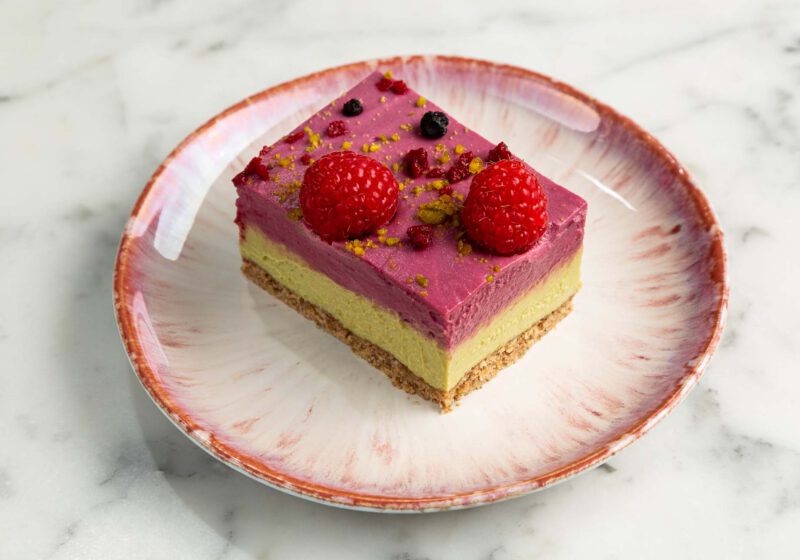 Raspberry Matcha Bar Cake
